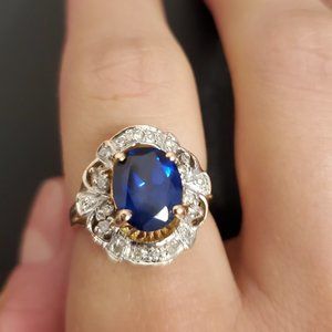 Soviet Vintage 14K Gold Oval Sapphire Ring